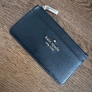 New! NWT! Kate Spade ♠️ large long top zip card case soffiano leather Black